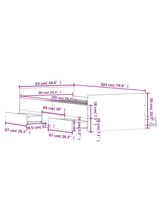 Rám postele s hlavovým a nožním čelem bílý 90 x 200 cm