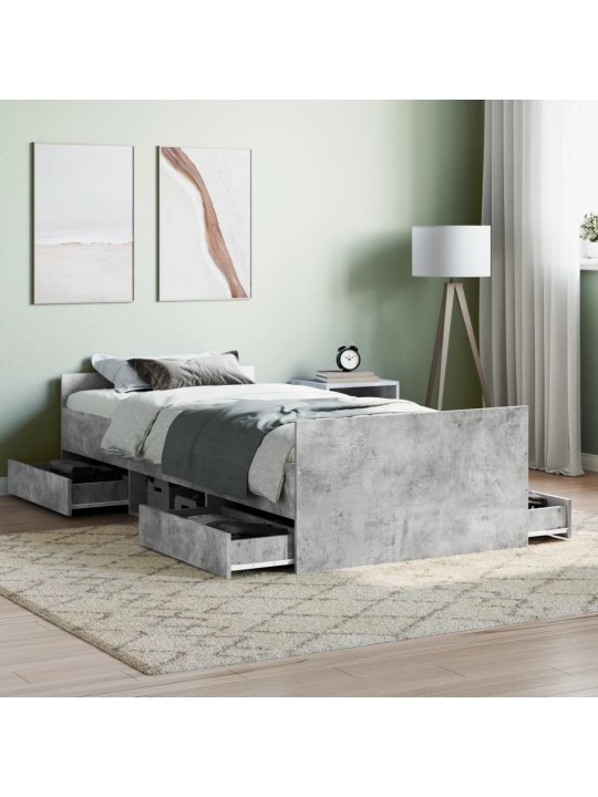 Rám postele s hlavovým a nožním čelem betonově šedý 90 x 200 cm