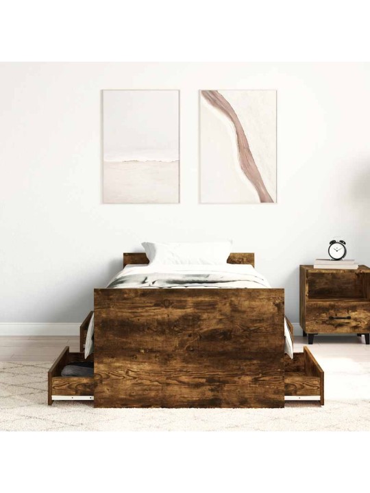 Rám postele s hlavovým a nožním čelem kouřový dub 90 x 200 cm