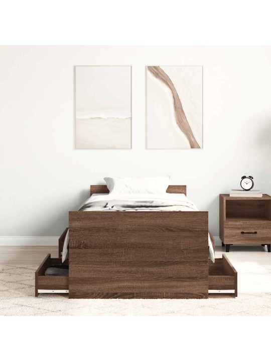 Rám postele s hlavovým a nožním čelem hnědý dub 90 x 200 cm