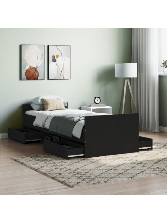 Rám postele s hlavovým a nožním čelem černý 75 x 190 cm
