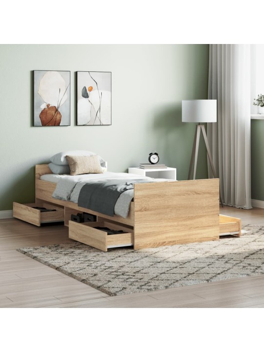 Rám postele s hlavovým a nožním čelem dub sonoma 75 x 190 cm