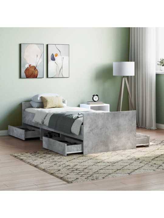 Rám postele s hlavovým a nožním čelem betonově šedý 75 x 190 cm