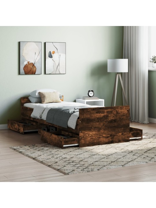Rám postele s hlavovým a nožním čelem kouřový dub 75 x 190 cm