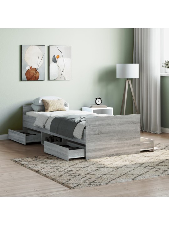 Rám postele s hlavovým a nožním čelem šedý sonoma 75 x 190 cm