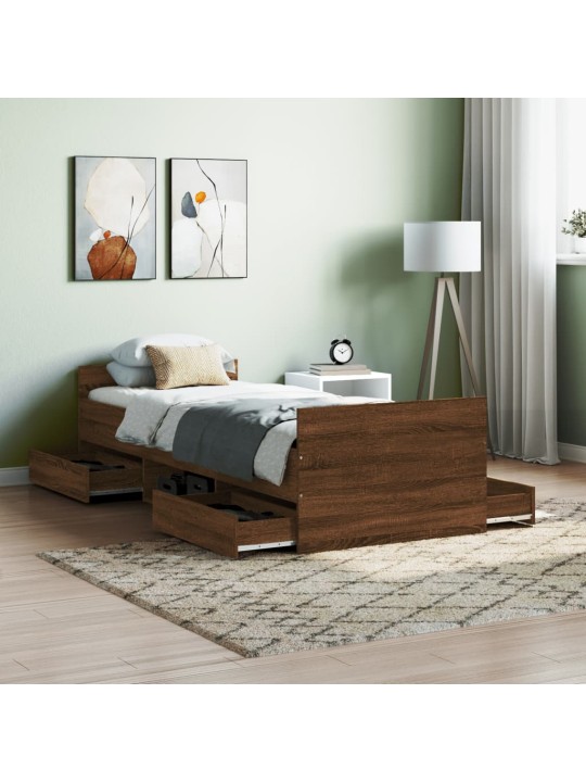 Rám postele s hlavovým a nožním čelem hnědý dub 75 x 190 cm