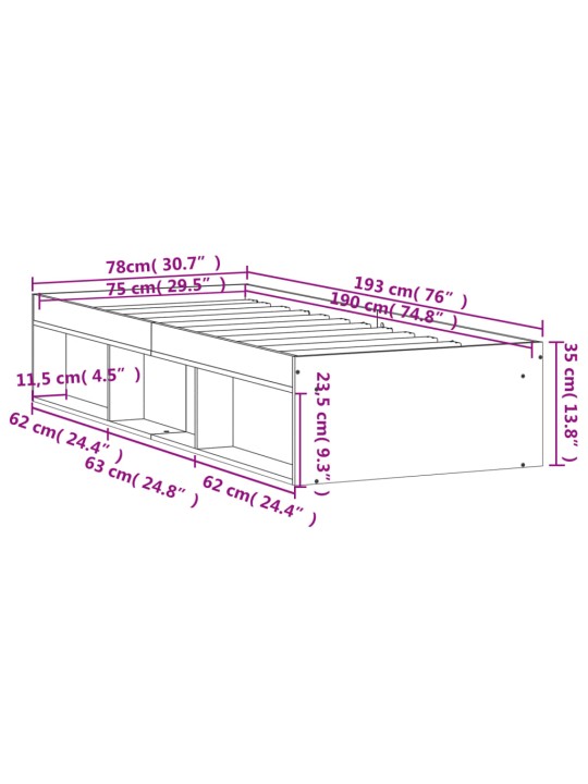 Rám postele dub sonoma 75 x 190 cm Small Single
