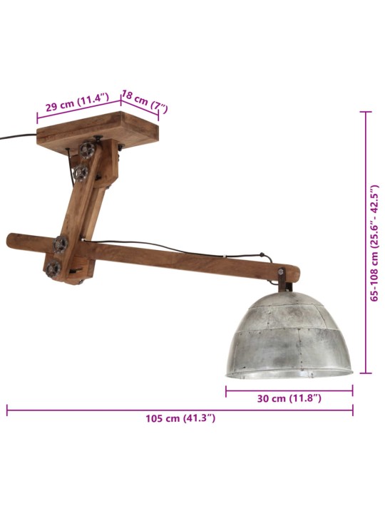 Stropní svítidlo 25 w vintage stříbrné 105 x 30 x 65–108 cm e27