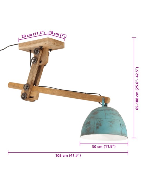 Stropní svítidlo 25 w modrá patina 105 x 30 x 65–108 cm e27