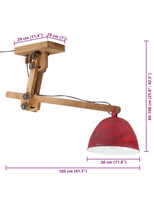 Stropní svítidlo 25 w červená patina 105 x 30 x 65–108 cm e27