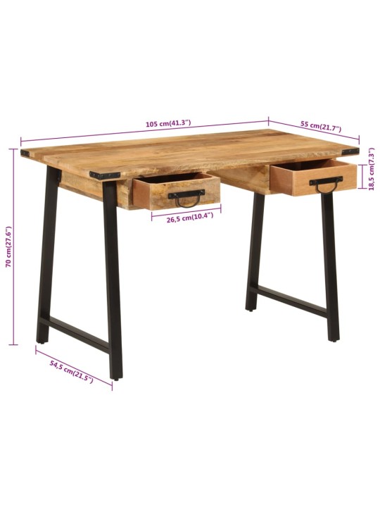Psací stůl se zásuvkami 105x55x70 cm masivní mangovník a železo