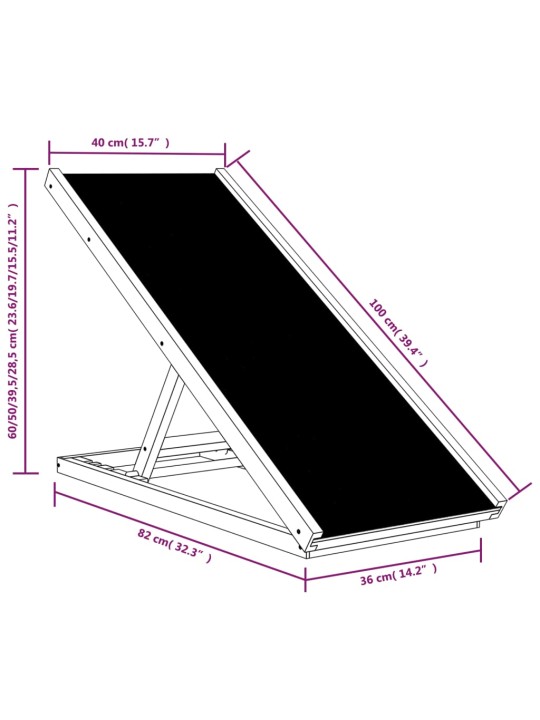 Rampa pro psy šedá 100 x 40 cm masivní jedlové dřevo