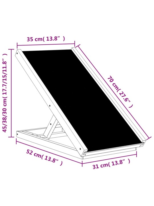Rampa pro psy šedá 70 x 35 cm masivní jedlové dřevo