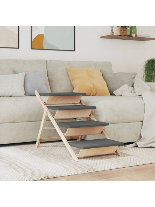 Schůdky pro psy šedé 105 x 47 cm masivní jedlové dřevo
