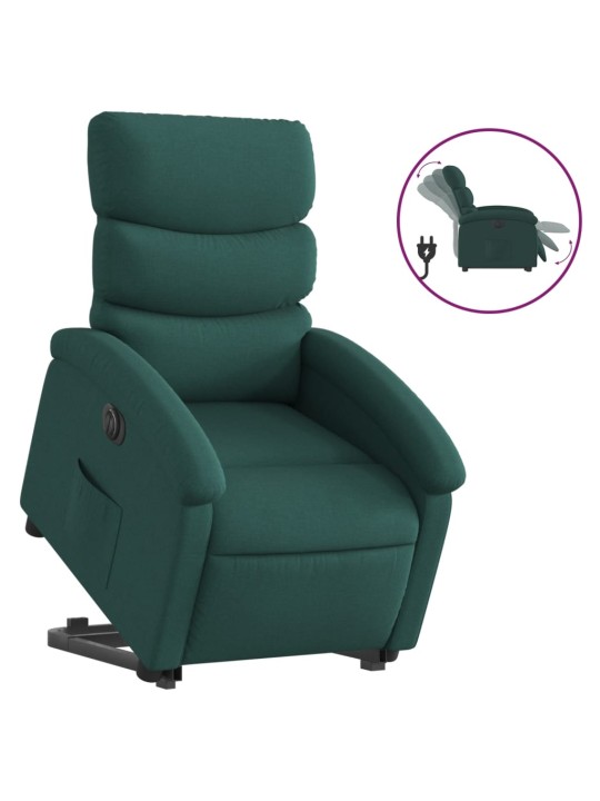 Elektrické zvedací polohovací křeslo tmavě zelené textil