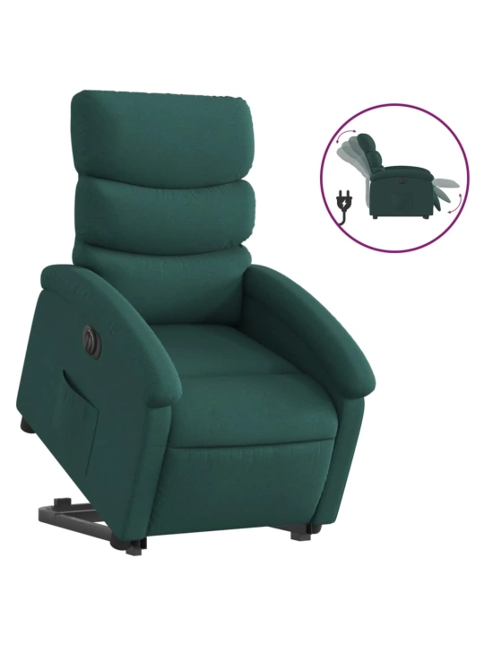 Elektrické zvedací polohovací křeslo tmavě zelené textil