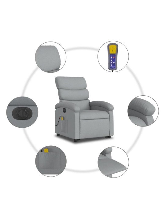 Elektrické zvedací masážní polohovací křeslo světle šedé textil