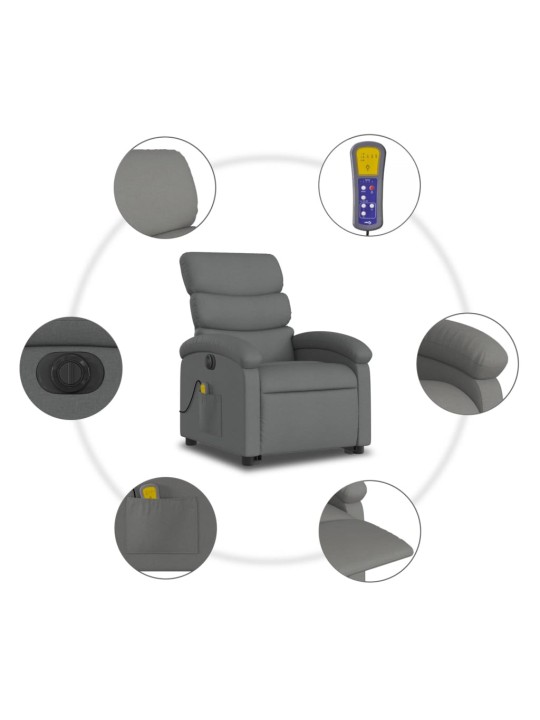 Elektrické zvedací masážní polohovací křeslo tmavě šedé textil