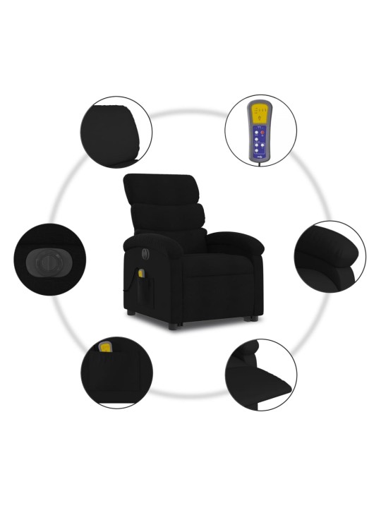 Elektrické zvedací masážní polohovací křeslo černé textil
