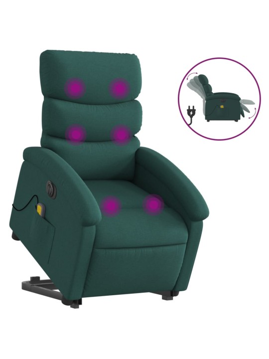 Elektrické zvedací masážní polohovací křeslo zelené textil