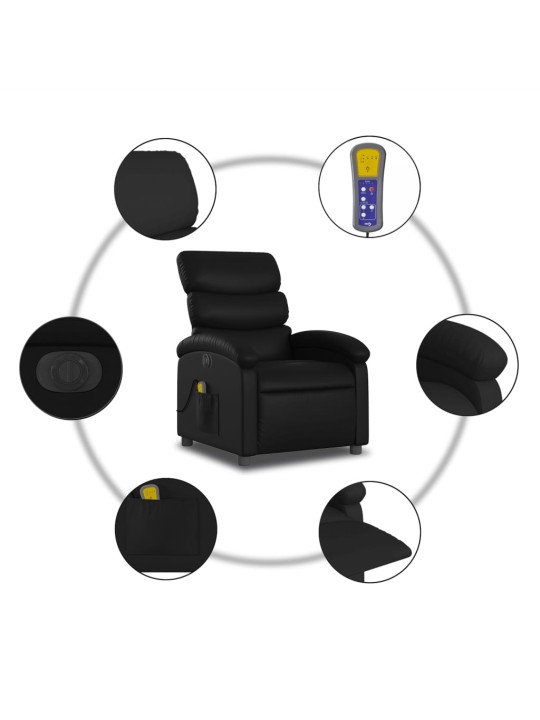 Elektrické masážní polohovací křeslo černé umělá kůže