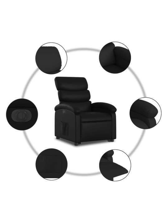 Elektrické zvedací polohovací křeslo černé umělá kůže