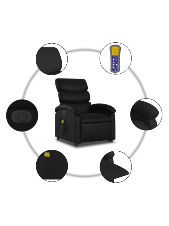 Elektrické zvedací masážní polohovací křeslo černé umělá kůže