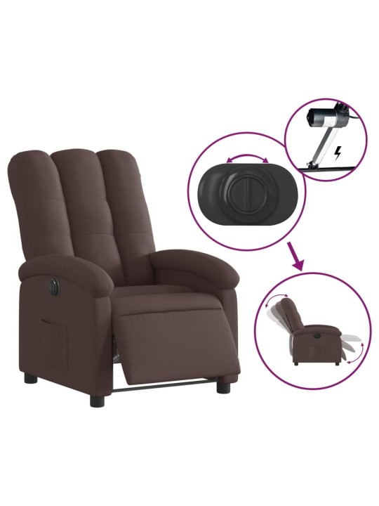Elektrické polohovací křeslo tmavě hnědé textil