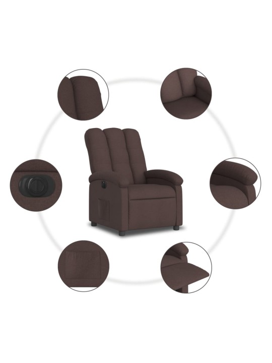 Elektrické polohovací křeslo tmavě hnědé textil