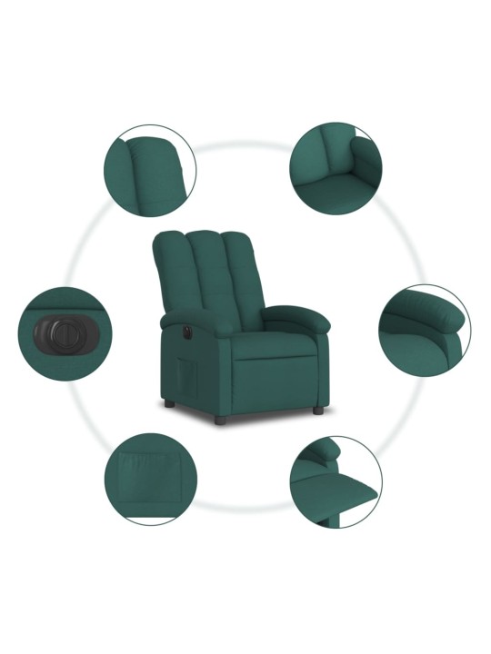 Elektrické polohovací křeslo tmavě zelené textil