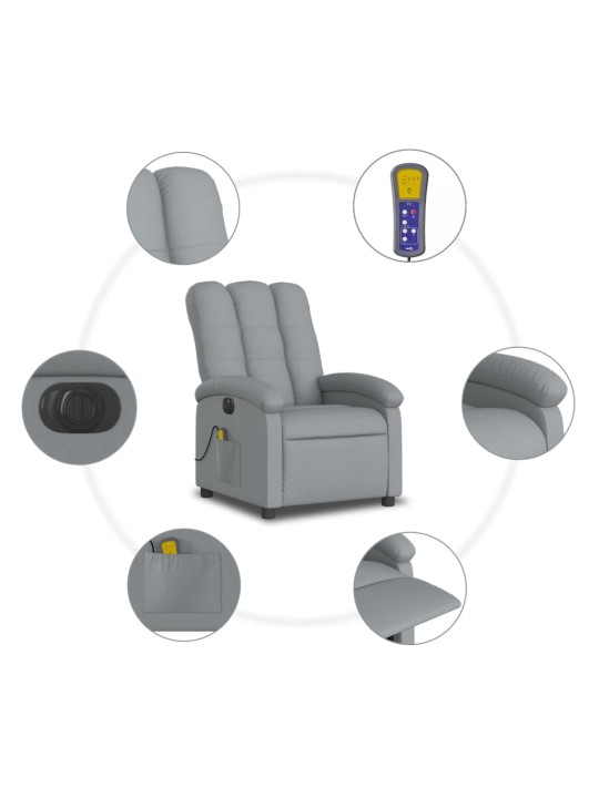 Elektrické masážní polohovací křeslo světle šedé textil