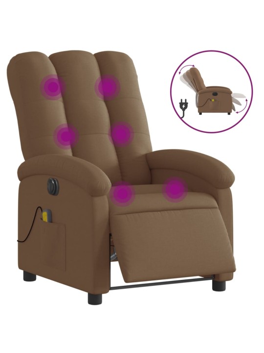 Elektrické masážní polohovací křeslo hnědé textil