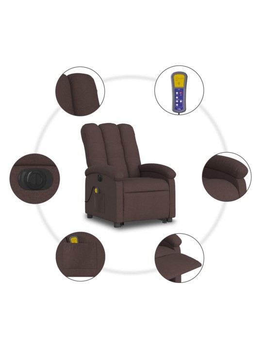 Elektrické masážní polohovací křeslo tmavě hnědé textil