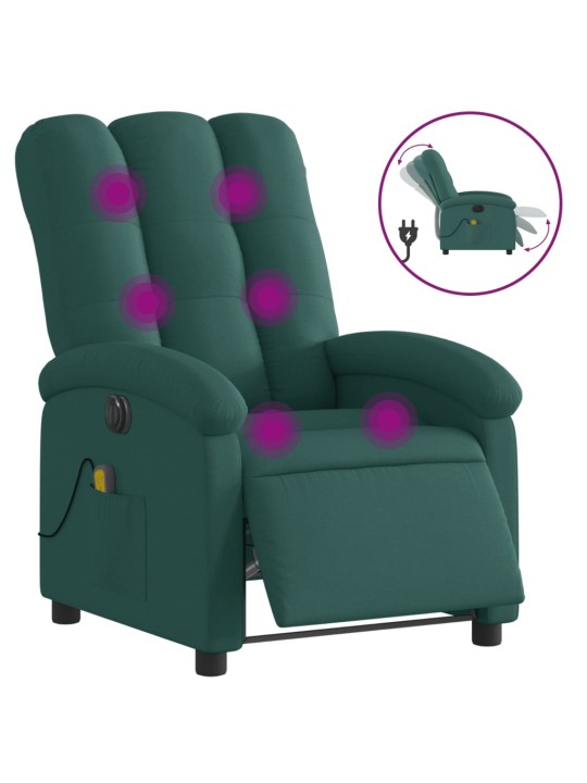 Elektrické masážní polohovací křeslo tmavě zelené textil