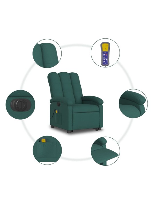 Elektrické masážní polohovací křeslo tmavě zelené textil