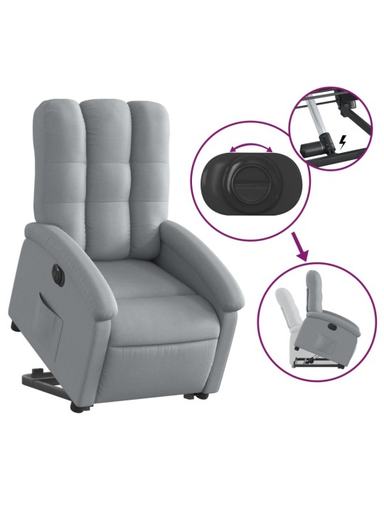 Elektrické zvedací polohovací křeslo světle šedé textil