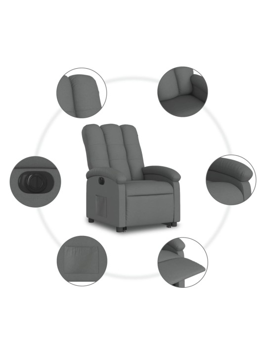 Elektrické zvedací polohovací křeslo tmavě šedé textil
