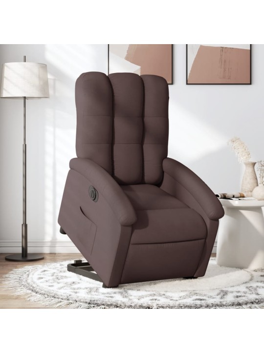 Elektrické zvedací polohovací křeslo tmavě hnědé textil
