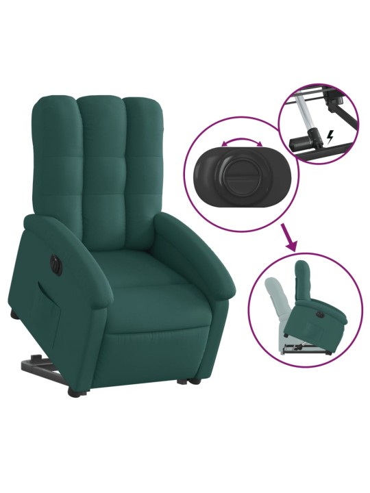 Elektrické zvedací polohovací křeslo tmavě zelené textil
