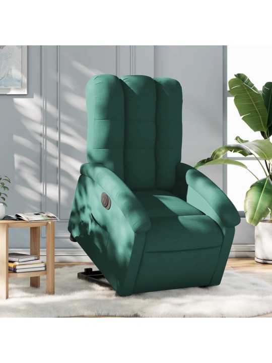 Elektrické zvedací polohovací křeslo tmavě zelené textil