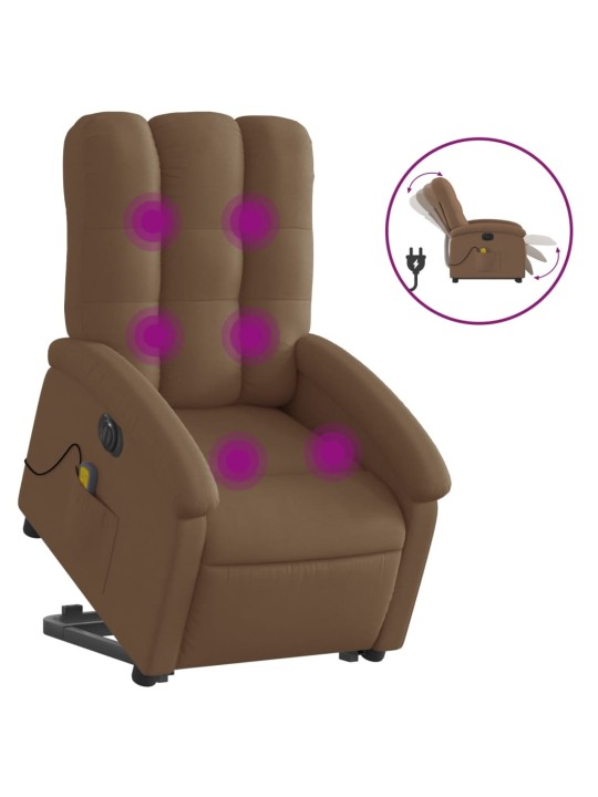 Elektrické zvedací masážní polohovací křeslo hnědé textil