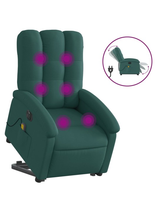 Elektrické zvedací masážní polohovací křeslo zelené textil