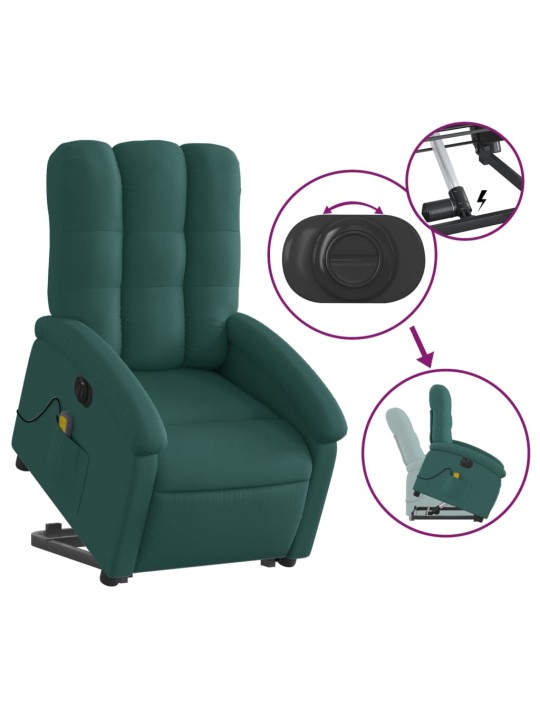 Elektrické zvedací masážní polohovací křeslo zelené textil