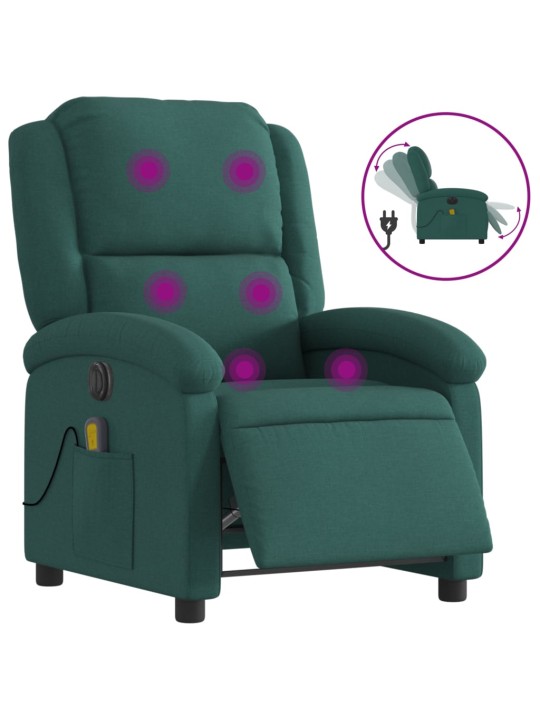 Elektrické masážní polohovací křeslo tmavě zelené textil