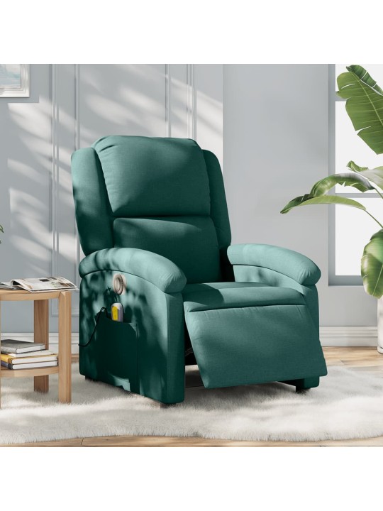 Elektrické masážní polohovací křeslo tmavě zelené textil