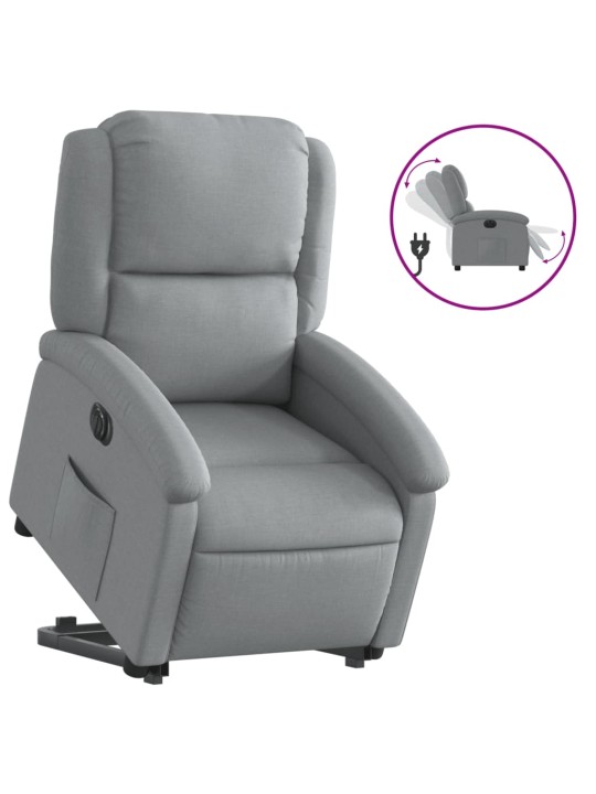 Elektrické zvedací polohovací křeslo světle šedé textil