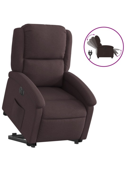 Elektrické zvedací polohovací křeslo tmavě hnědé textil
