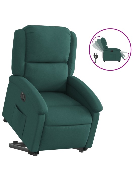 Elektrické zvedací polohovací křeslo tmavě zelené textil