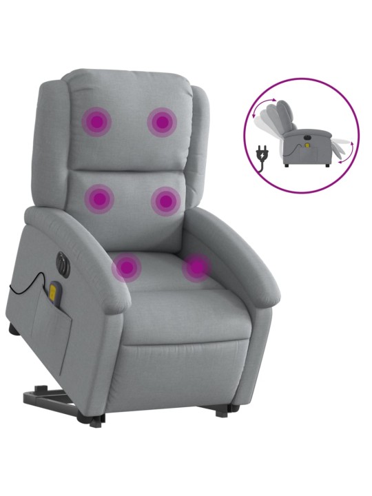 Elektrické zvedací masážní polohovací křeslo světle šedé textil
