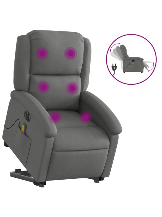 Elektrické zvedací masážní polohovací křeslo tmavě šedé textil